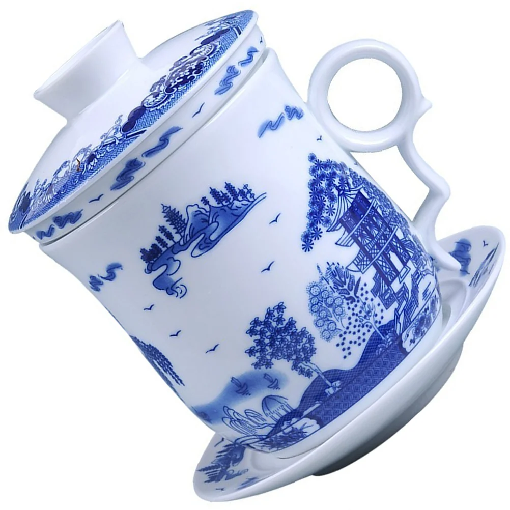 

China Tea Set Blue White Porcelain Teacup Mug Infuser 13.5x12cm Lid Teacups Ceramics