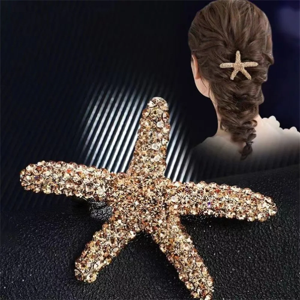 

Starfish Hair Clips Pins Rhinestone Barrettes Star Beach Bridal Hairpins Back Of The Head Hairgrips Women Headwear Accessories