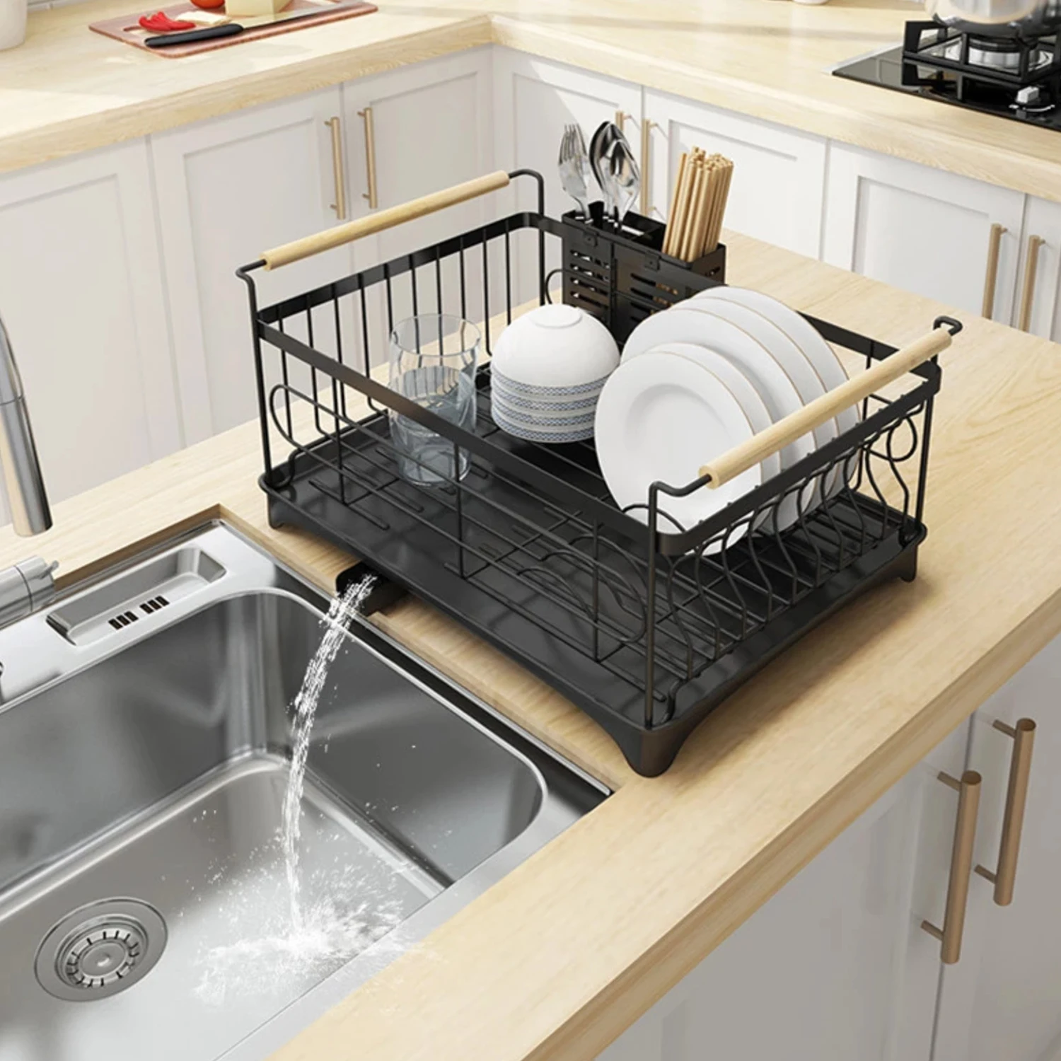 Dish Drying Rack with Drainboard Drainer Shelves Dish Rack Tableware Kitchen Organizer Utensil for Home Chopsticks Holder 
Dish Drying Rack with Drainboard Drainer Shelves Dish Rack Tableware Kitchen Organizer Utensil for Home Chopsticks Holder