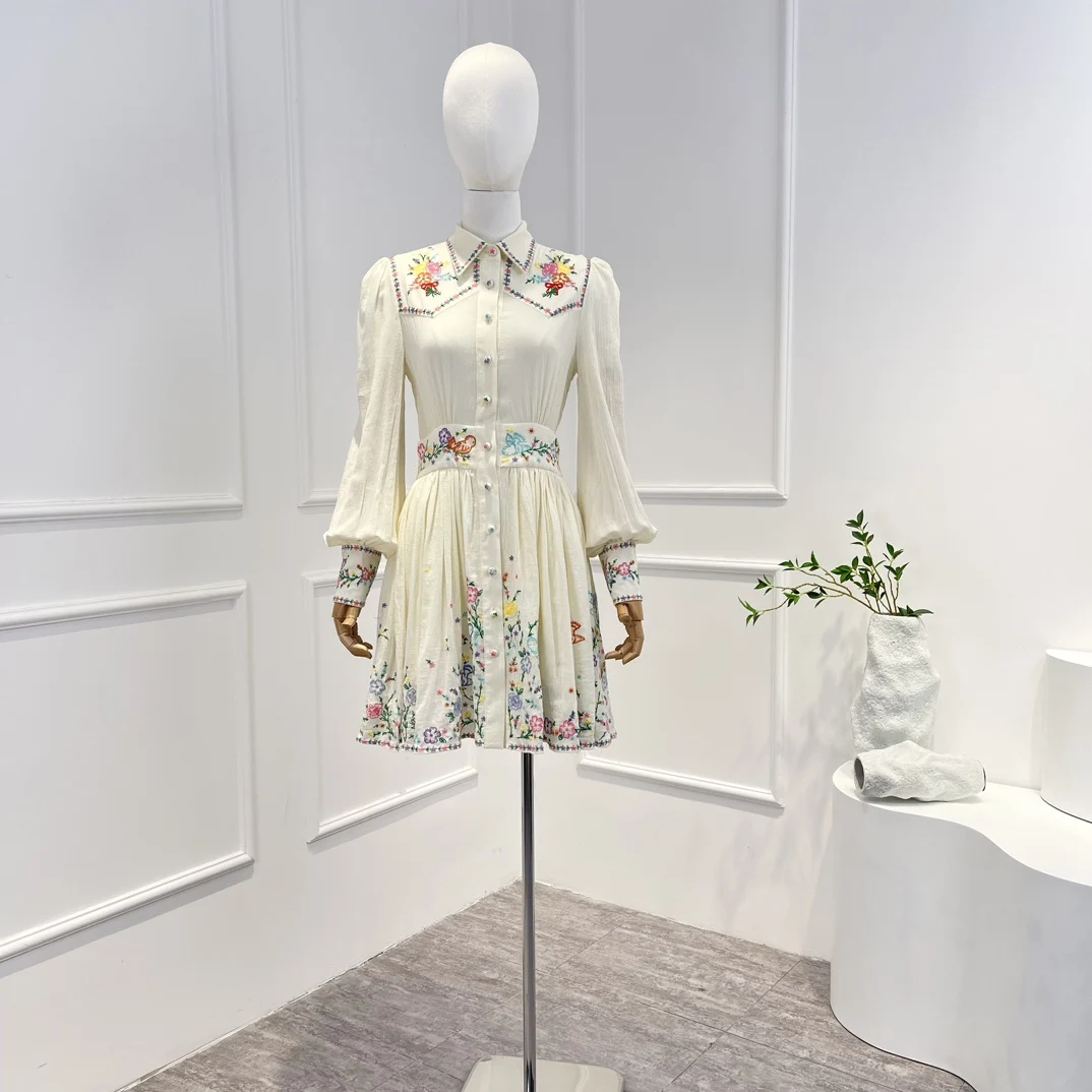 High Quality Floral Embroidery Turn-down Collar A-line Long Sleeve White Mini Shirt Dress New Arrivals 2023
High Quality Floral Embroidery Turn-down Collar A-line Long Sleeve White Mini Shirt Dress New Arrivals 2023
