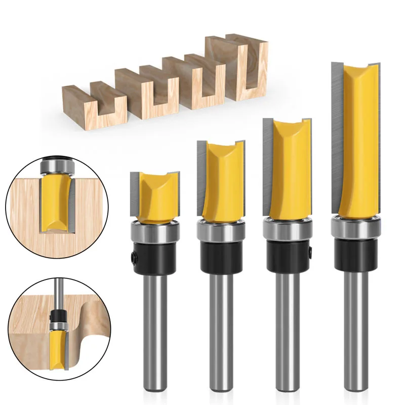 

6Mm/6.35Mm Shank Flush Trim Router Bit Blade Template Pattern Bit Bearing 1/2" Straight End Mill for Woodworking Dia 12.7Mm