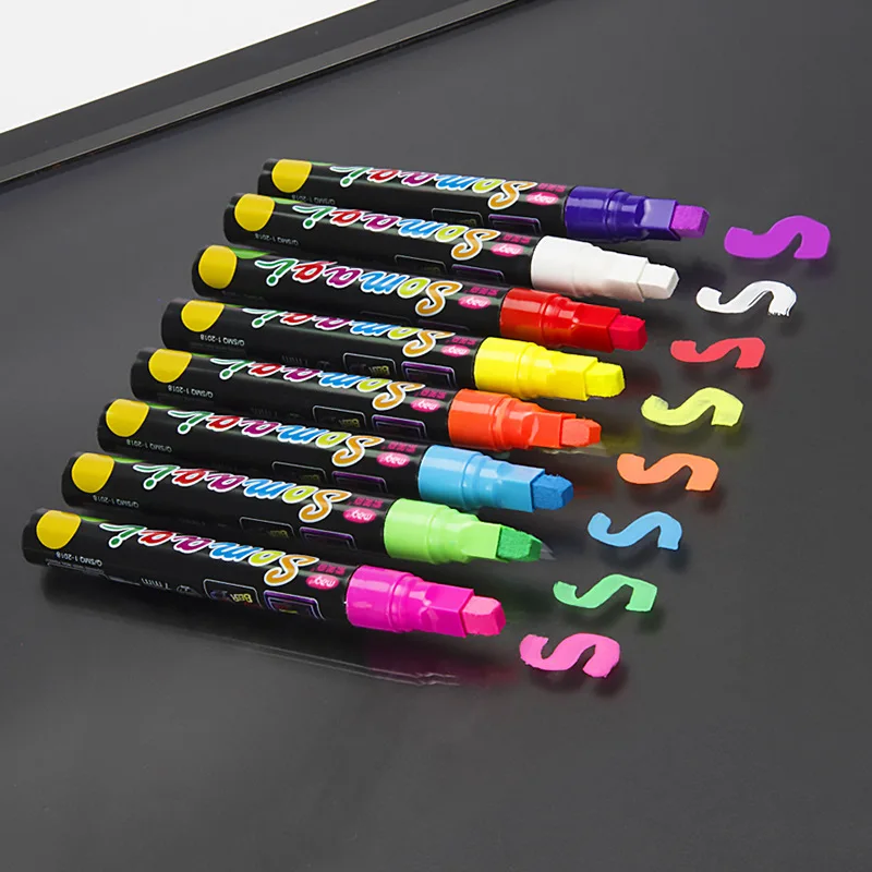 8 Colors 7mm Colored LED Fluorescent Plate Special Pen Graffiti Liquid Chalk Erasable Highlighter Used for Billboard Blackboard
8 Colors 7mm Colored LED Fluorescent Plate Special Pen Graffiti Liquid Chalk Erasable Highlighter Used for Billboard Blackboard