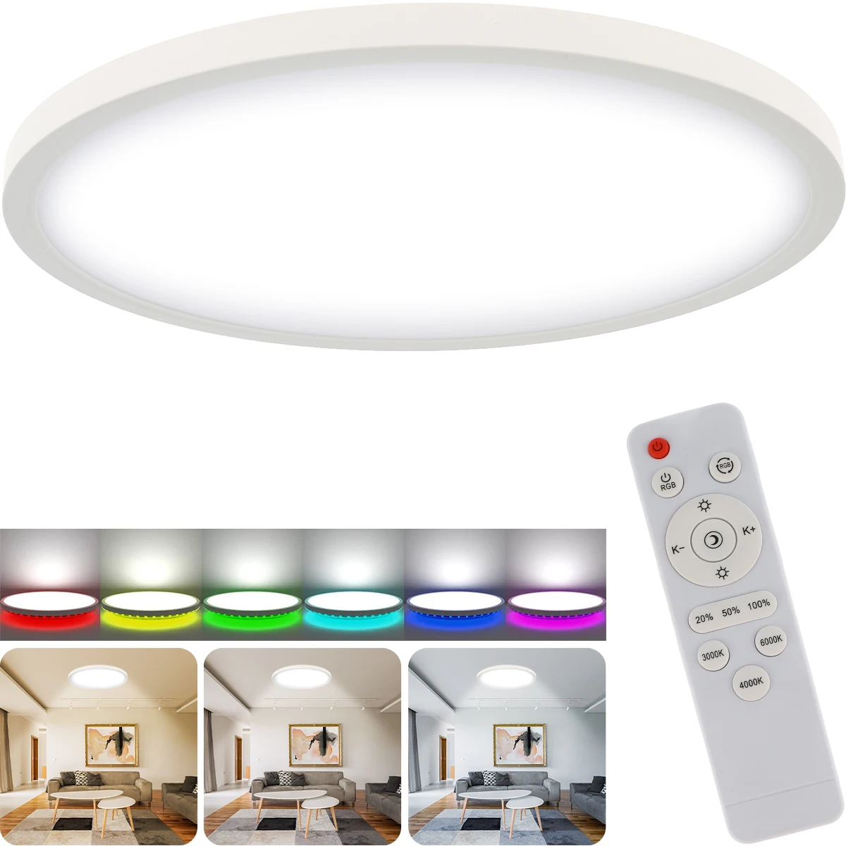 RGB Ceiling Light with Remote Control 11Inch 2350LM LED Flush Mount Ceiling Light Fixture 3000K-6000K Dimmable Modern Round
RGB Ceiling Light with Remote Control 11Inch 2350LM LED Flush Mount Ceiling Light Fixture 3000K-6000K Dimmable Modern Round