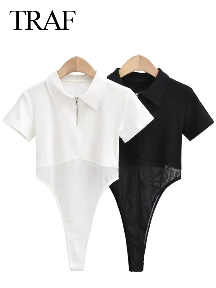 TRAF Temperament Elegant Slim Zip Neck Women's Bodysuit Fashion Trend Two-color Versatile Short Sleeve Ladies Bodysuit New
TRAF Temperament Elegant Slim Zip Neck Women's Bodysuit Fashion Trend Two-color Versatile Short Sleeve Ladies Bodysuit New