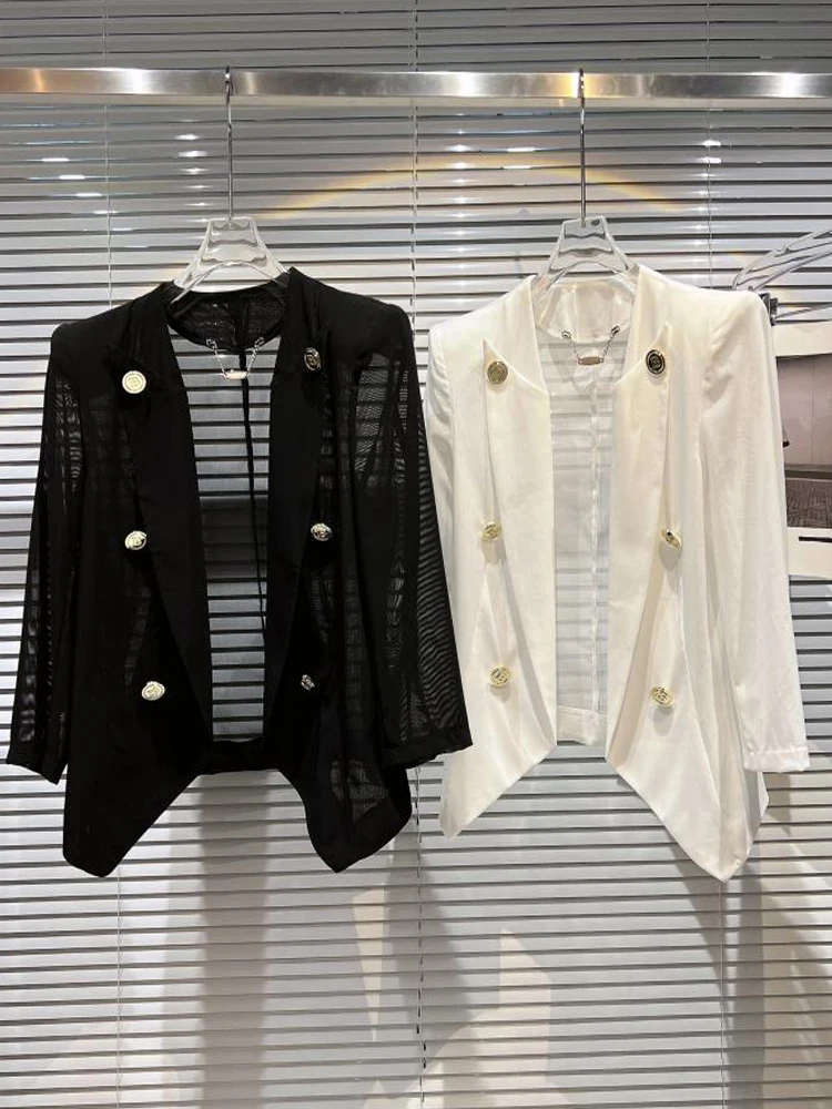 HIGH STREET Newest 2022 Designer Jacket Women's Double Row Metal Ietter Buttons Perspective Gauze Short Blazer
HIGH STREET Newest 2022 Designer Jacket Women's Double Row Metal Ietter Buttons Perspective Gauze Short Blazer