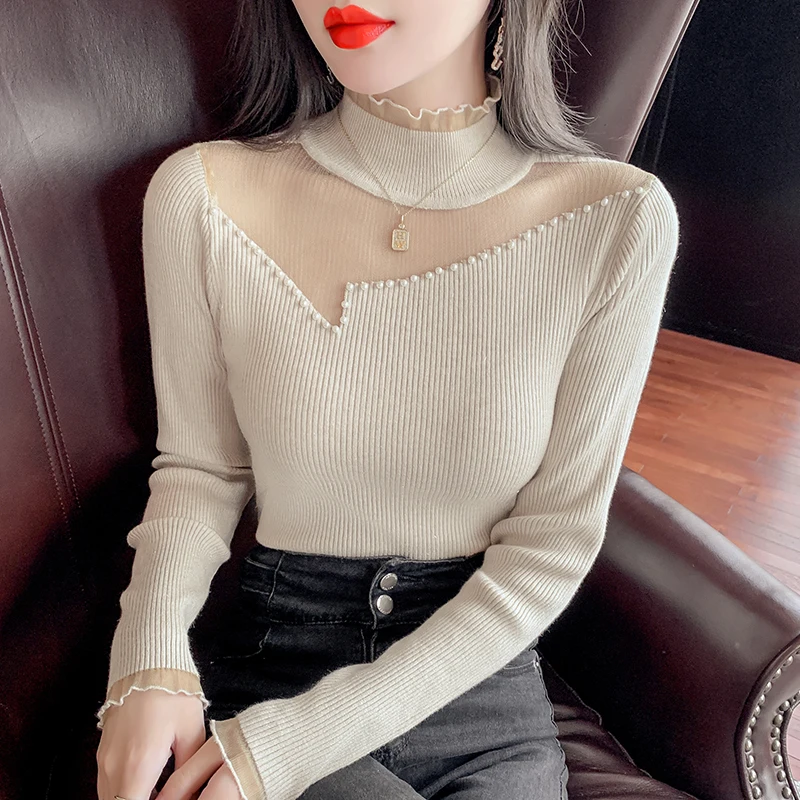 Spliced Mesh Knitted Sweater Women's Spring 2023 New Lace Lace Half High Neck Top
Spliced Mesh Knitted Sweater Women's Spring 2023 New Lace Lace Half High Neck Top