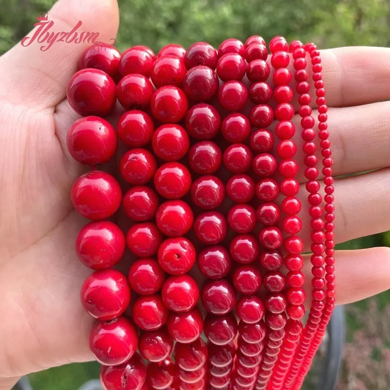 

Natural Red Coral Smooth Round Stone Beads Loose For DIY Necklace Bracelets Jewelry Making Strand 15" 2/3/4/6/8mm Free Shipping