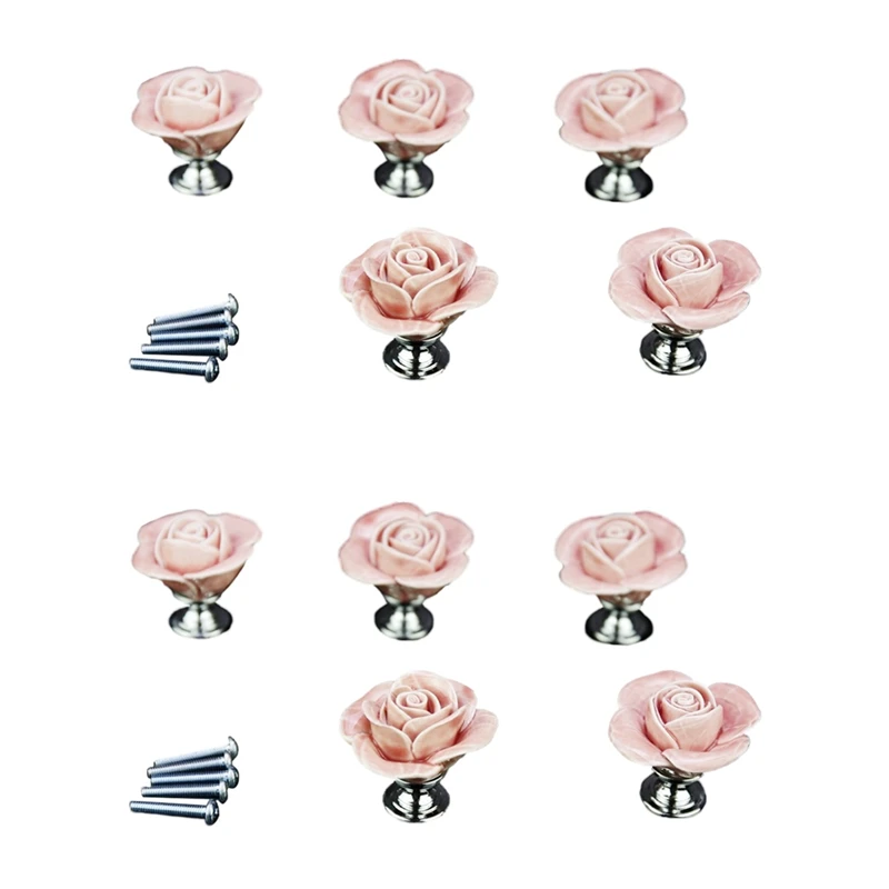 10 X Pink Door Furniture Ceramic Handle Antique Button Screws Included Elegant Design Rose Shaped
10 X Pink Door Furniture Ceramic Handle Antique Button Screws Included Elegant Design Rose Shaped