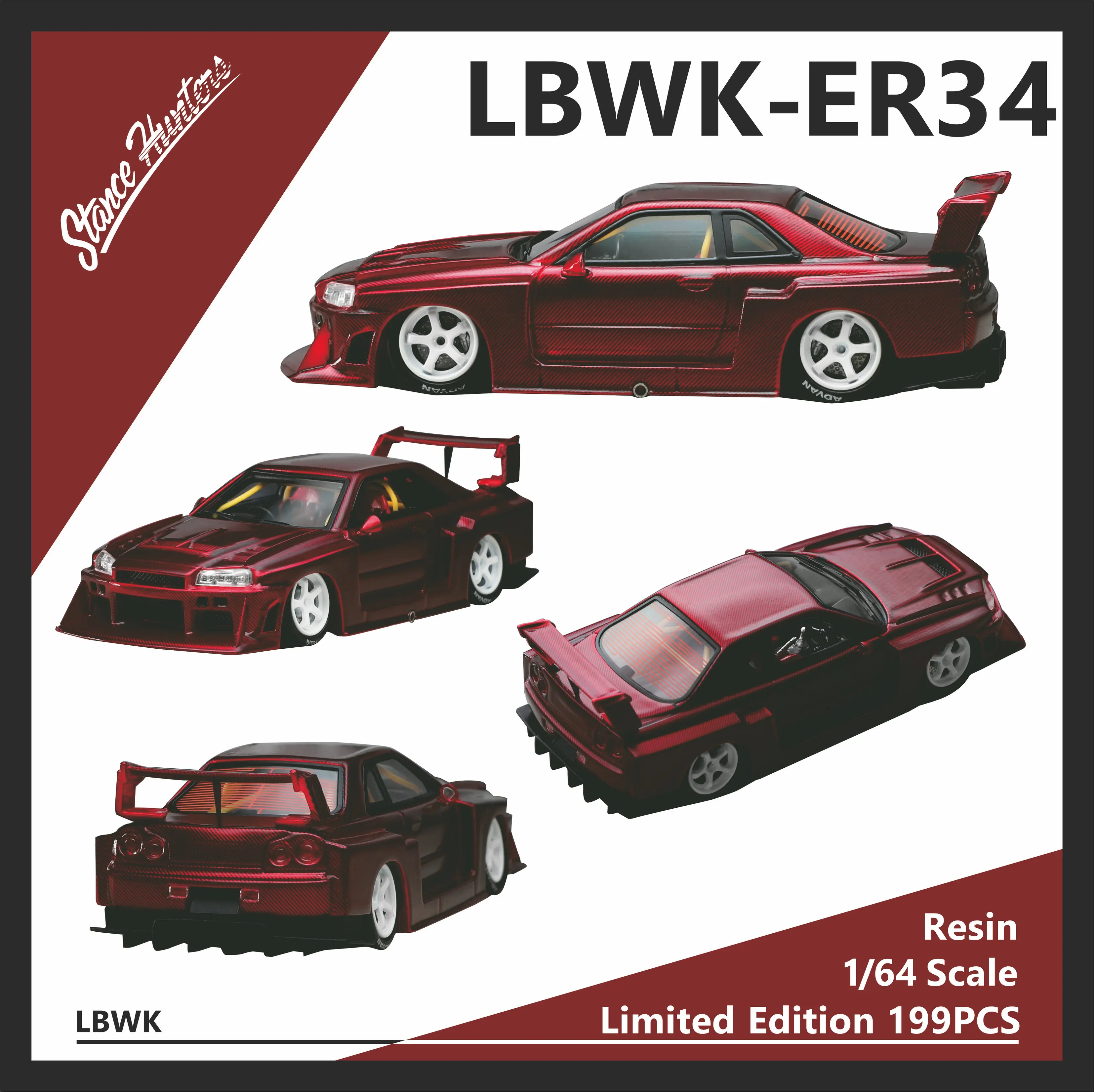 Модель автомобиля из смолы Stance Hunter 1:64 LBWK ER34, красная, углеродистая, версия, ограниченная по 299 шт. в запасе в июне 2022 года
Модель автомобиля из смолы Stance Hunter 1:64 LBWK ER34, красная, углеродистая, версия, ограниченная по 299 шт. в запасе в июне 2022 года