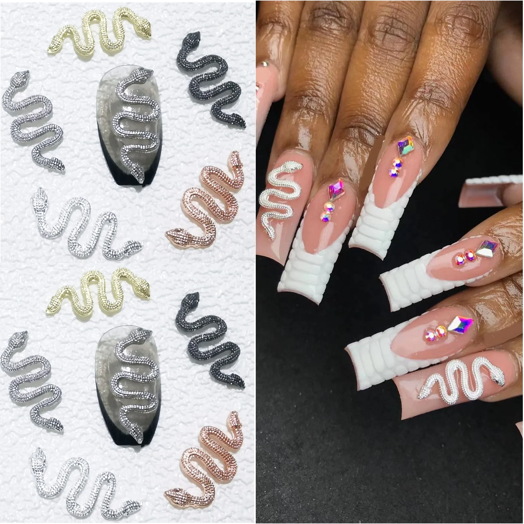 50pcs/Set Snake Nail Art Charms Decoration Rhinestones Gold Silver Diamond Snakes Charm Manicure Gems Press on Nails Accessories
50pcs/Set Snake Nail Art Charms Decoration Rhinestones Gold Silver Diamond Snakes Charm Manicure Gems Press on Nails Accessories