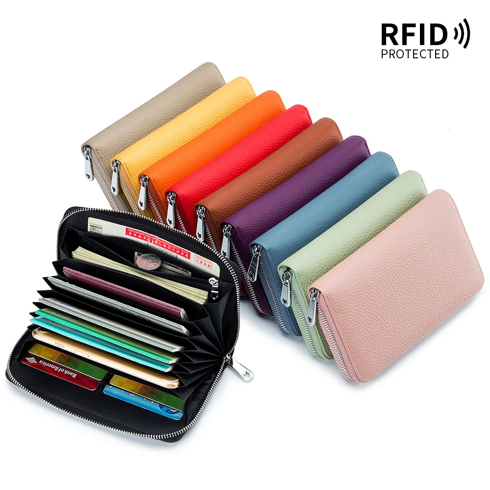 

Genuine Leather Ladies Long Wallet Card Bag Organ Passport Passbook Bag Japanese-style Account Book Rfid Wallet Woman Coin Purse