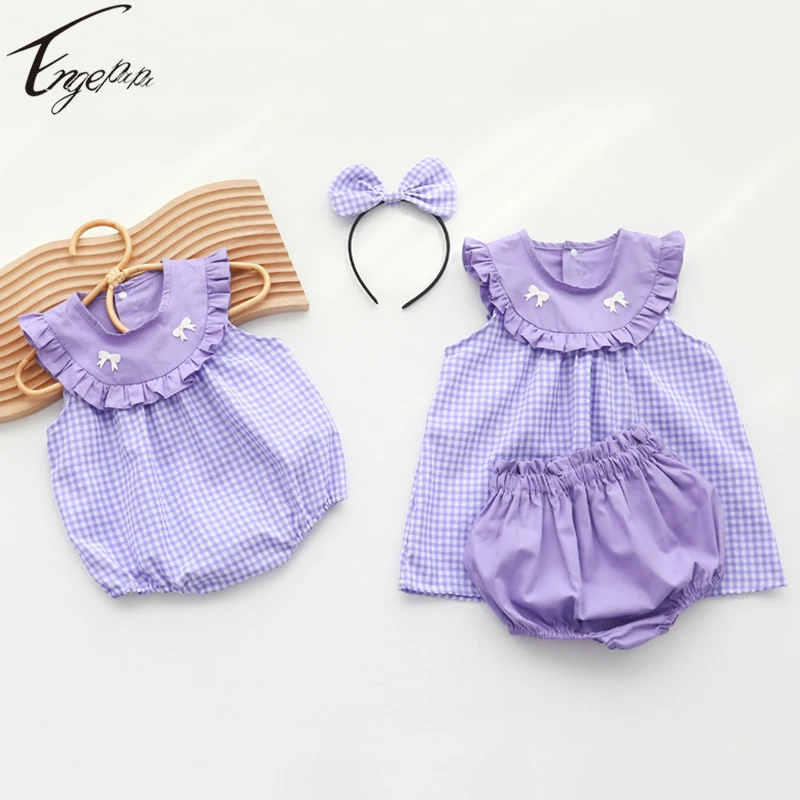 Baby Girls Plaid Rompers Child Girls Sleeveless Dress+Bread Pants+Hair Band 3pcs Princess Girls Summer Dress Clothes
Baby Girls Plaid Rompers Child Girls Sleeveless Dress+Bread Pants+Hair Band 3pcs Princess Girls Summer Dress Clothes