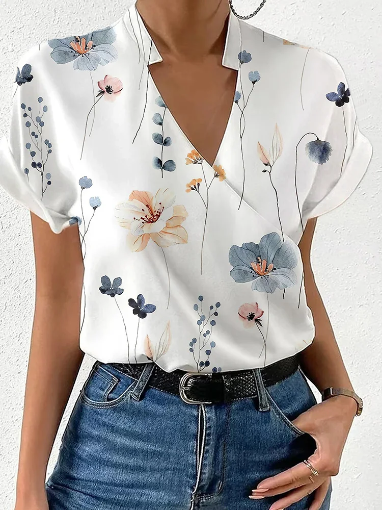 Fashion Summer Short Sleeve Print Shirt Blouse Women Elegant V-neck Pullover Shirts For Women 2023 Casual Loose Flower Top Femme
Fashion Summer Short Sleeve Print Shirt Blouse Women Elegant V-neck Pullover Shirts For Women 2023 Casual Loose Flower Top Femme