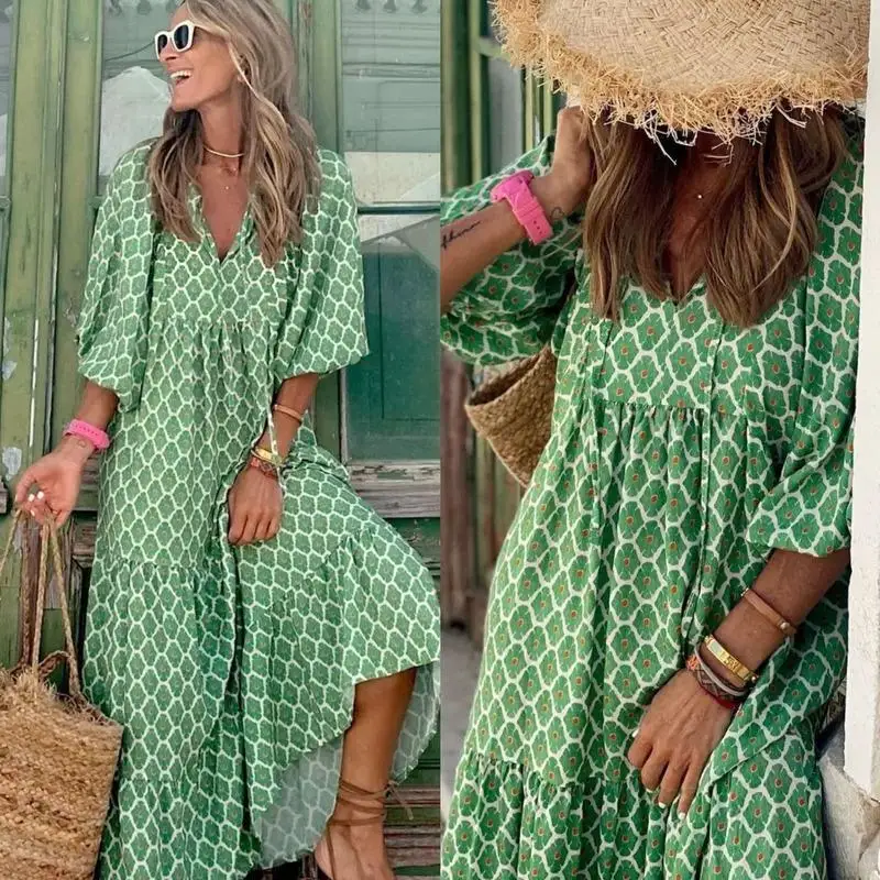 Summer Boho Long Dress Women Floral Print Puff Sleeve Loose Maxi Dresses Elegant V-Neck Holiday Party Beach Dress
Summer Boho Long Dress Women Floral Print Puff Sleeve Loose Maxi Dresses Elegant V-Neck Holiday Party Beach Dress