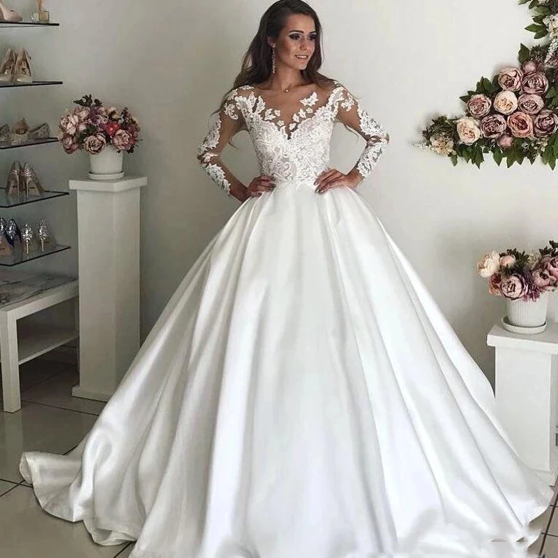 ANGELSBRIDEP Sheer Neck Ball Gown Wedding Dresses Long Sleeves Robe de mariee Formal Applique Court Train Bridal Wedding Gowns
ANGELSBRIDEP Sheer Neck Ball Gown Wedding Dresses Long Sleeves Robe de mariee Formal Applique Court Train Bridal Wedding Gowns