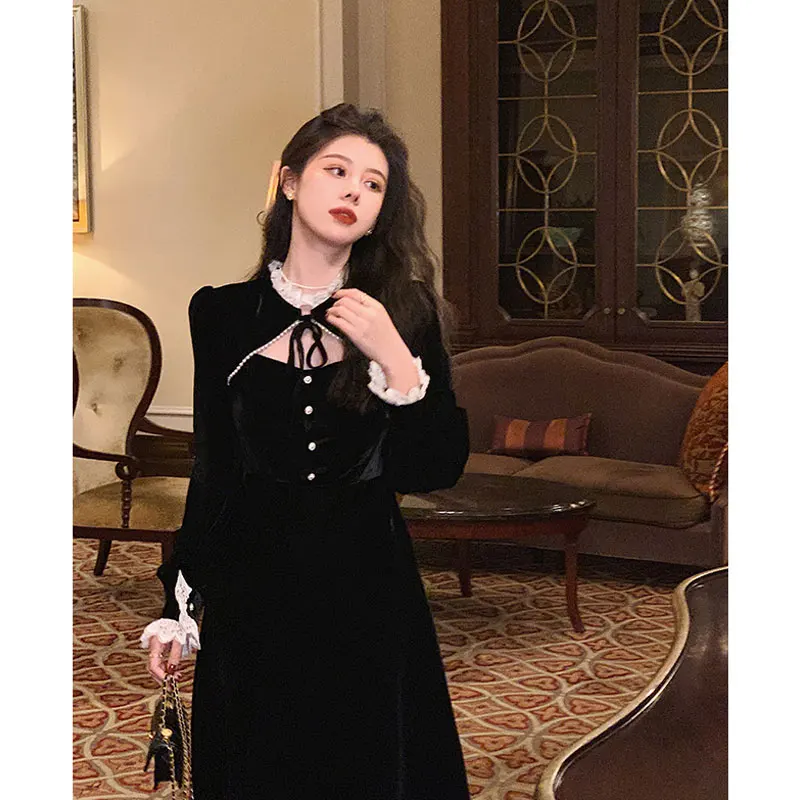 Spring Goth Lolita Dress Women Elegant Retro Patchwork Hepburn Party Midi Dress Female French High Street Korean Designer Dress
Spring Goth Lolita Dress Women Elegant Retro Patchwork Hepburn Party Midi Dress Female French High Street Korean Designer Dress