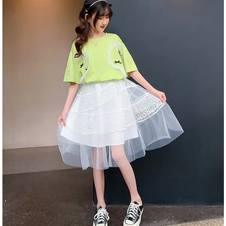 Kids Clothes for Girls Summer Short Sleeve Outfits T-shirt & Skirt Fashion Lace Patchwork Mesh Princess Children Clothing Set
Kids Clothes for Girls Summer Short Sleeve Outfits T-shirt & Skirt Fashion Lace Patchwork Mesh Princess Children Clothing Set