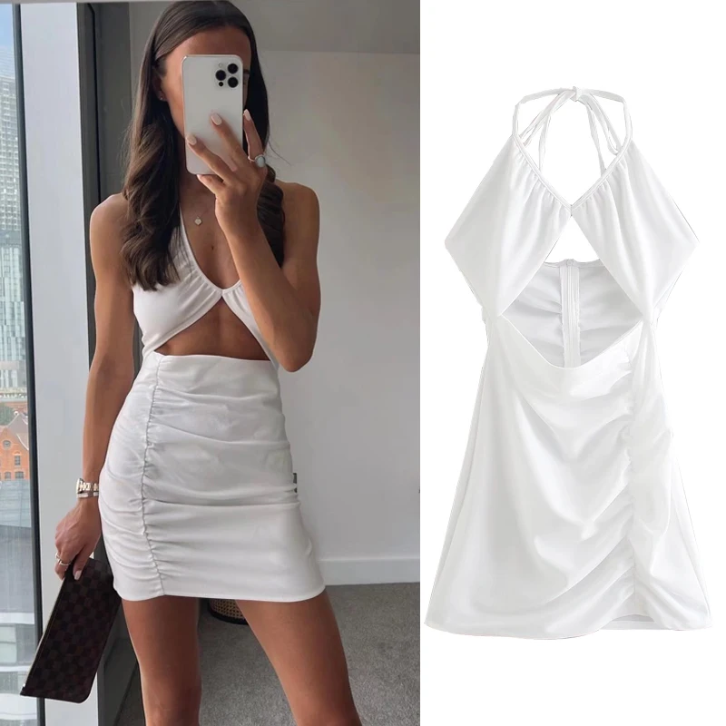 2022 Summer Women's Neck-mounted Dress Sexy Polyester Sleeveless Casual Women's Dresses Solid Clothes for Women Mini Dress S M L
2022 Summer Women's Neck-mounted Dress Sexy Polyester Sleeveless Casual Women's Dresses Solid Clothes for Women Mini Dress S M L
