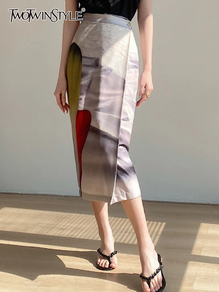 TWOTWINSTYLE Colorblock Print Midi Skirt For Women High Waist Patchwork Pockets A Line Bodycon Skirts Female Summer Clothing New
TWOTWINSTYLE Colorblock Print Midi Skirt For Women High Waist Patchwork Pockets A Line Bodycon Skirts Female Summer Clothing New