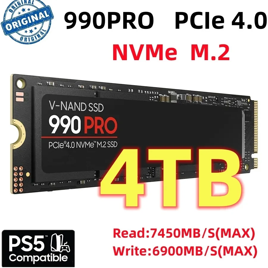 990 PRO 4TB 2TB 1TB M.2 2280 SSD PCIe4.0 NVMe Gaming Internal Solid State Hard Drive Up To 7450MB/s for PS5 Laptop Desktop
990 PRO 4TB 2TB 1TB M.2 2280 SSD PCIe4.0 NVMe Gaming Internal Solid State Hard Drive Up To 7450MB/s for PS5 Laptop Desktop