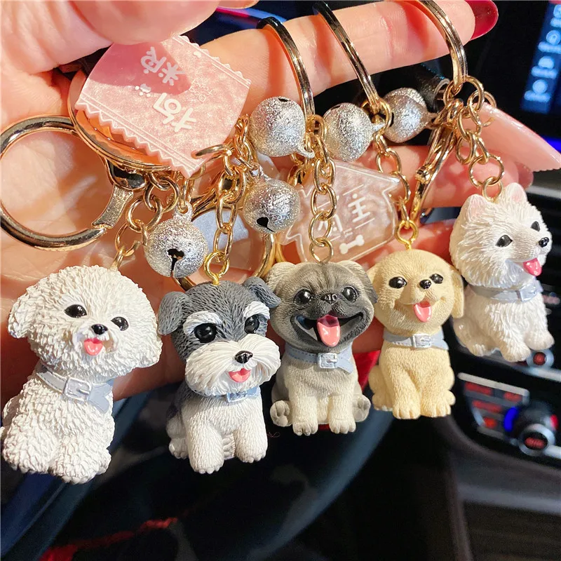 

Cute Creative Teddy French Bulldog Pet Dog Keychains For Kind Hearted Women Trendy Bag Car Animal Pendants Accessories Jewelry