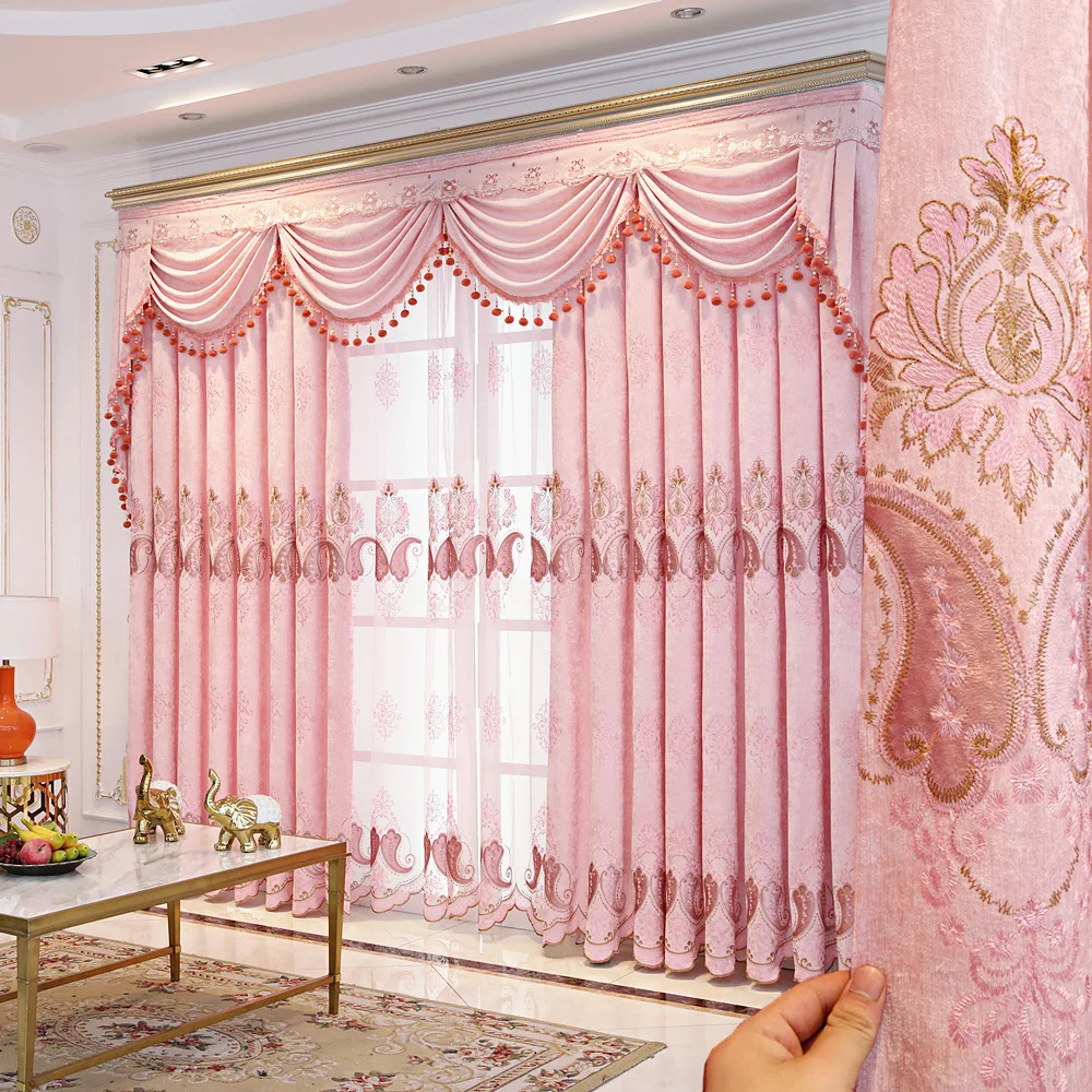 

High-end European Retro Embroidered Curtains For Bedroom Living room Villa Luxury Chenille Blackout Window Treatment Customized