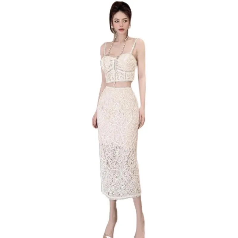 Summer Women Lace Suit Female 2023 New Women's Sexy Spaghetti Strap Vest Top + Long Bodycon Pencil Skirt Two Pieces Sets
Summer Women Lace Suit Female 2023 New Women's Sexy Spaghetti Strap Vest Top + Long Bodycon Pencil Skirt Two Pieces Sets