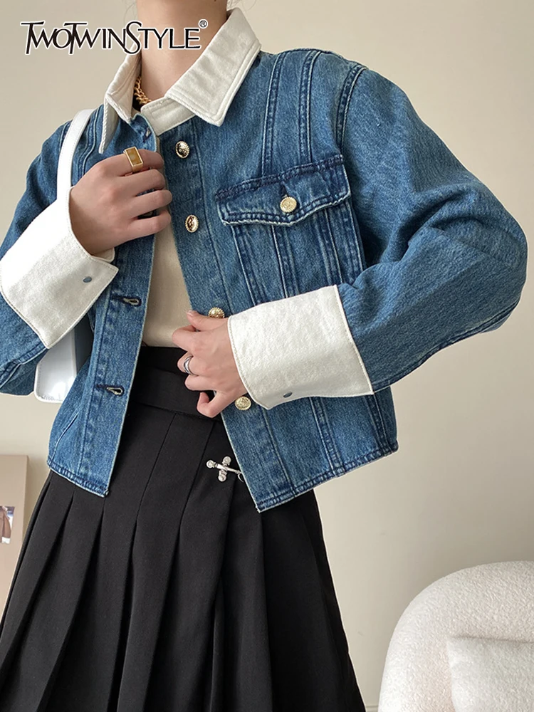 Женская джинсовая куртка TWOTWINSTYLE, свободная повседневная однобортная куртка с отложным воротником и длинными рукавами,
Женская джинсовая куртка TWOTWINSTYLE, свободная повседневная однобортная куртка с отложным воротником и длинными рукавами,
