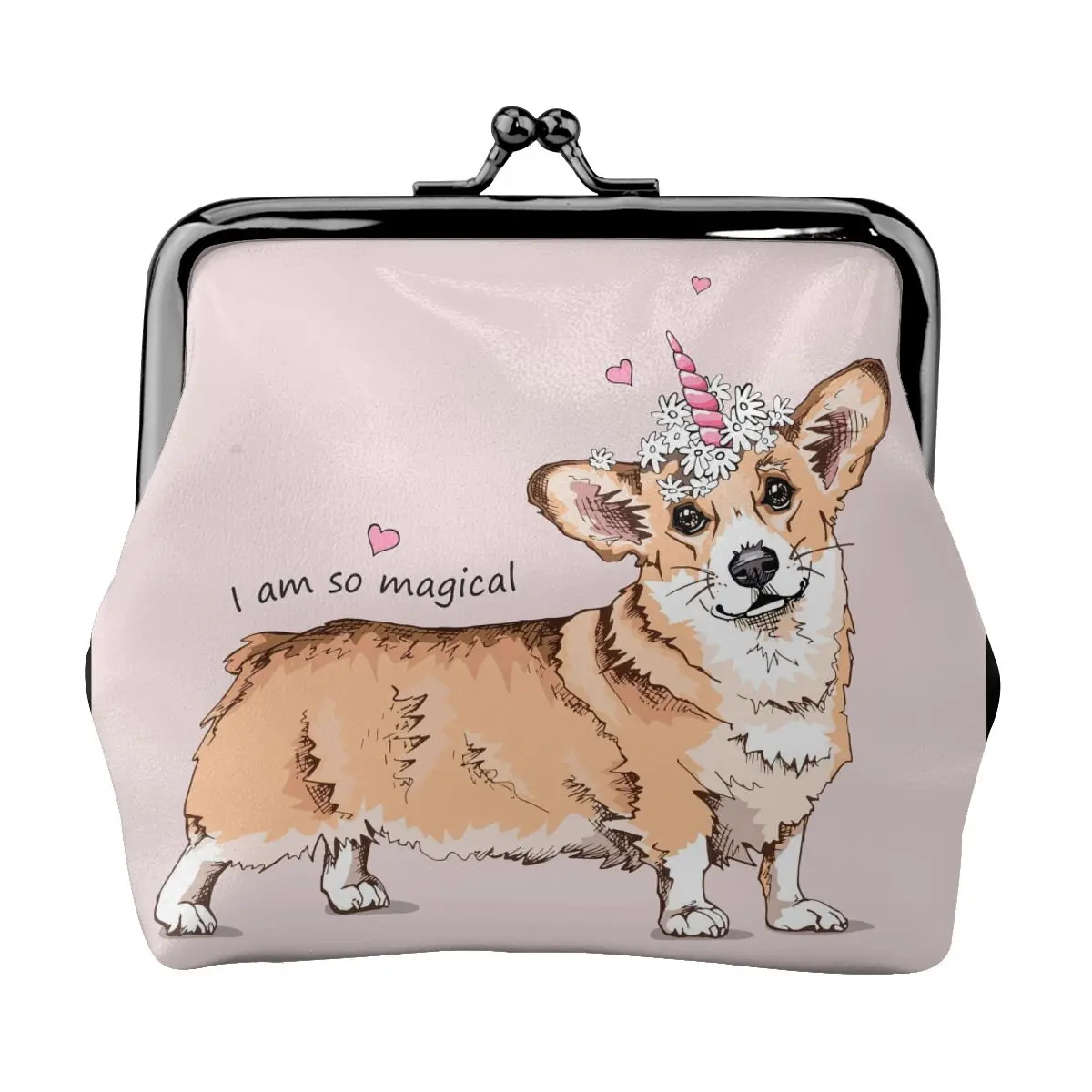 

Small Wallet Women Mini Printing Coin Purses Hasp Cash Card Handbags Clutch Money Change Bag Welsh Corgi Dog With Pink Unicorn