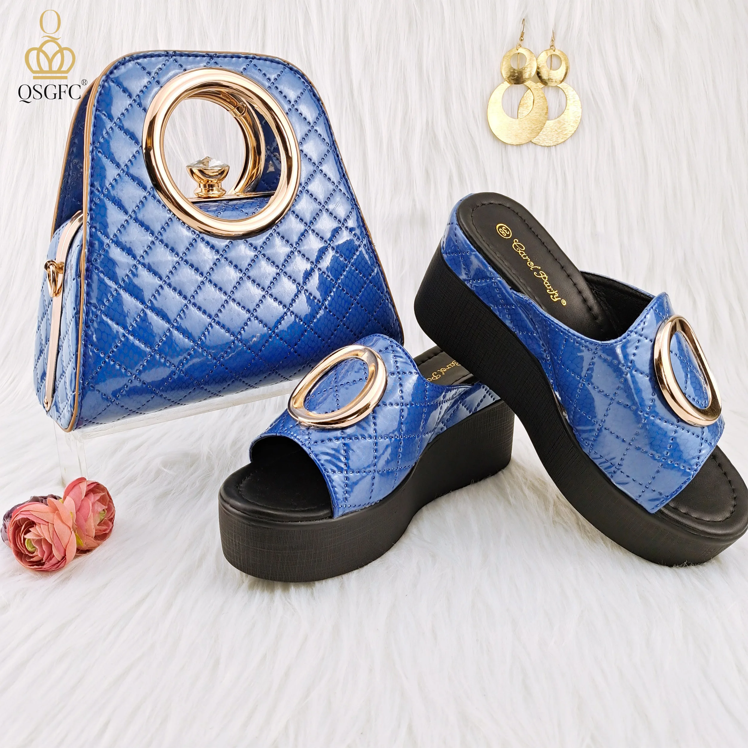 QSGFC New Blue Simple Fashion Water Ripple With Metal Decorative Belt Waterproof Platform Ladies Sandals Shoes And Bag Set
QSGFC New Blue Simple Fashion Water Ripple With Metal Decorative Belt Waterproof Platform Ladies Sandals Shoes And Bag Set