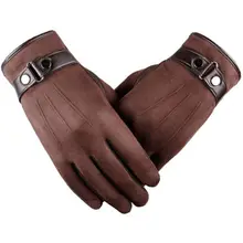 Men Leather Gloves Touch Screen Mitten Thermal Fleece Lined Driving Mitten Fashion Winter Thicken Warm Gloves Gift