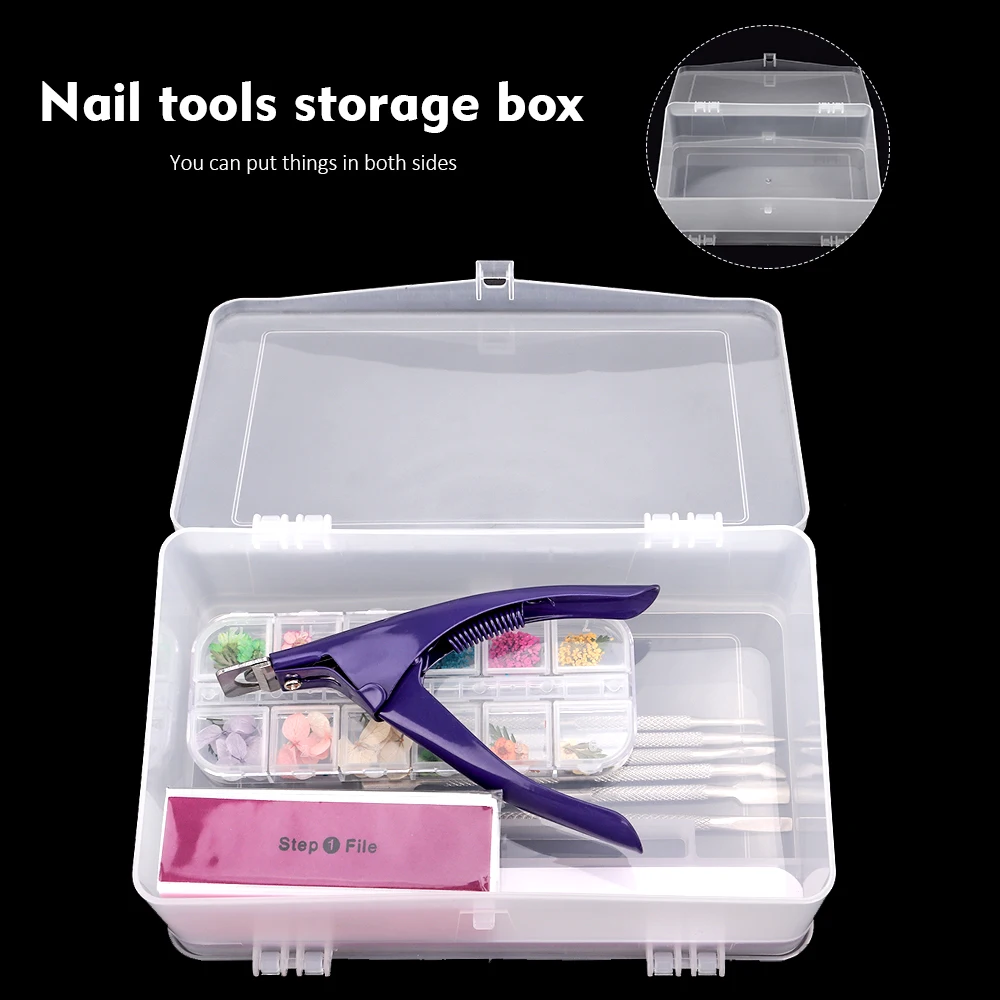 Nail Art Tool Storage Box ABS Plastic Double-layer Box High Capacity Interval Storing Scissors Pens Brush Gel Storage Container
Nail Art Tool Storage Box ABS Plastic Double-layer Box High Capacity Interval Storing Scissors Pens Brush Gel Storage Container