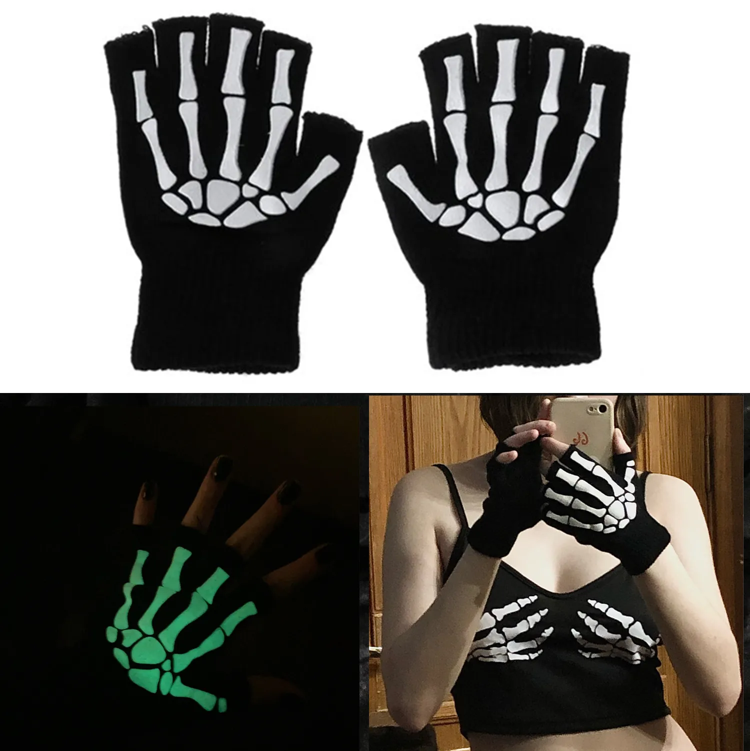Warm Knitting Gloves For Adult Solid Acrylic Half Finger Glove Human Skeleton Head Gripper Print Cycling Non-slip Wrist Gloves
Warm Knitting Gloves For Adult Solid Acrylic Half Finger Glove Human Skeleton Head Gripper Print Cycling Non-slip Wrist Gloves