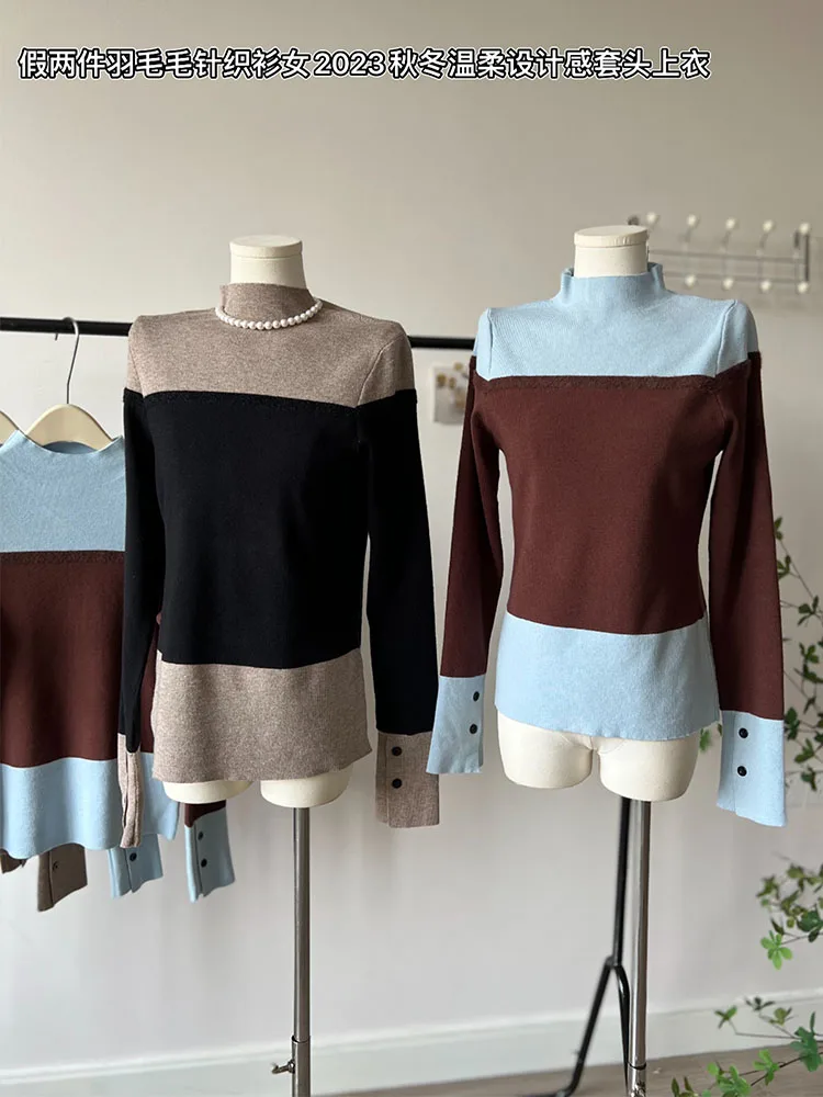 High Quality Turtleneck Knitted Pullovers Gyaru Contrasting Colors Long Sleeve Autumn Winter Gentle Sweater Korean New Design
High Quality Turtleneck Knitted Pullovers Gyaru Contrasting Colors Long Sleeve Autumn Winter Gentle Sweater Korean New Design