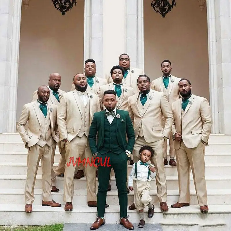 

Casual Green Trajes de hombre Men Suits for Groom Wedding Tuxedos Groomsmen Outfits 3Piece Bridegroom Attire Man Blazer Terno