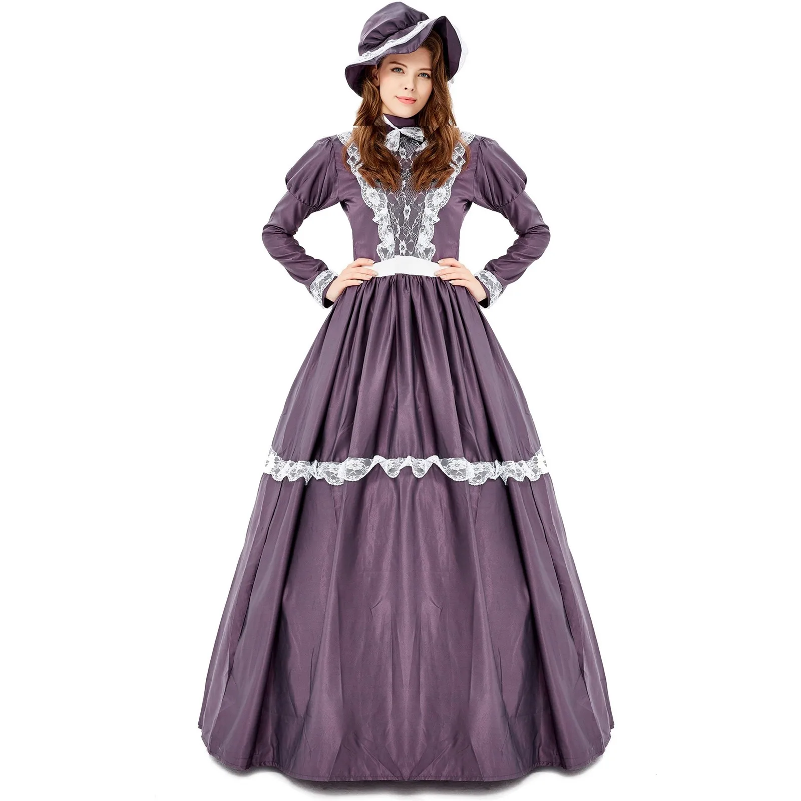 

Lolita Carnival Halloween Lady Little House On The Prairie Costume American Pioneer Pilgrim Playsuit Cosplay Fancy Party Dress