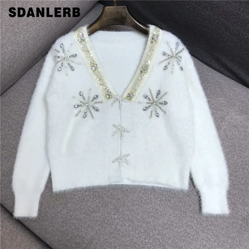 Socialite Furry Knitted Cardigan Autumn Winter Women's Long Sleeve Coat Diamond Beaded Bow V-neck Solid Color Short Sweater
Socialite Furry Knitted Cardigan Autumn Winter Women's Long Sleeve Coat Diamond Beaded Bow V-neck Solid Color Short Sweater