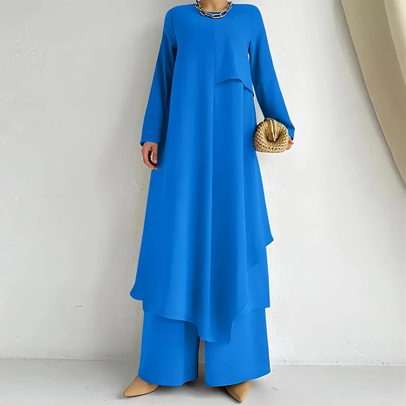 Fashion O-neck Long Sleeves Asymmetric Tops & Long Pants Suits Women Casual Loose Two Piece Sets Elegant Solid Pullover Outfits
Fashion O-neck Long Sleeves Asymmetric Tops & Long Pants Suits Women Casual Loose Two Piece Sets Elegant Solid Pullover Outfits