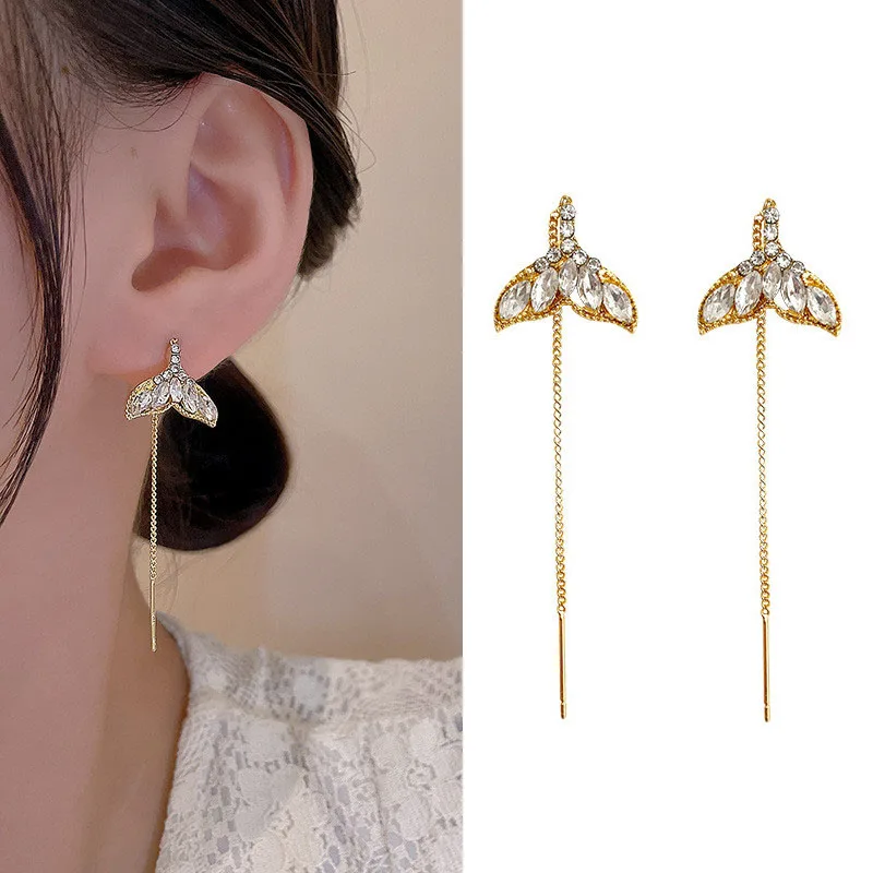 Korean Fashion Crystal Fish Tail Drop Earrings Temperament Long Tassel Ear Line Earrings for Women Girl Exquisite Daily Jewelry
Korean Fashion Crystal Fish Tail Drop Earrings Temperament Long Tassel Ear Line Earrings for Women Girl Exquisite Daily Jewelry