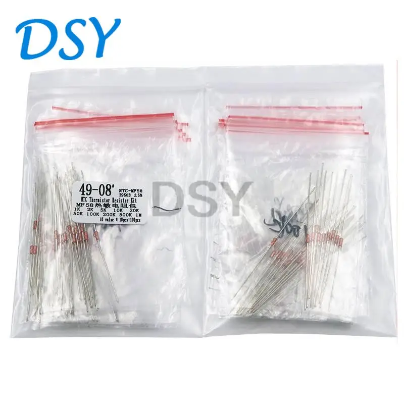 

100PCS=10value*10pcs NTC Thermistor Resistor Kit NTC-MF58 1K 2K 5K 10K 20K 50K 100K 200K 500K 1M B-value 3950 Accuracy 5%