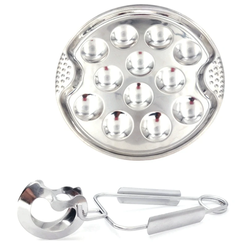

3 Set Of Stainless Steel Snail Mushroom Escargot Plate With 12 Compartments Grilled Snail Tool 12 Grilled Conch Tray