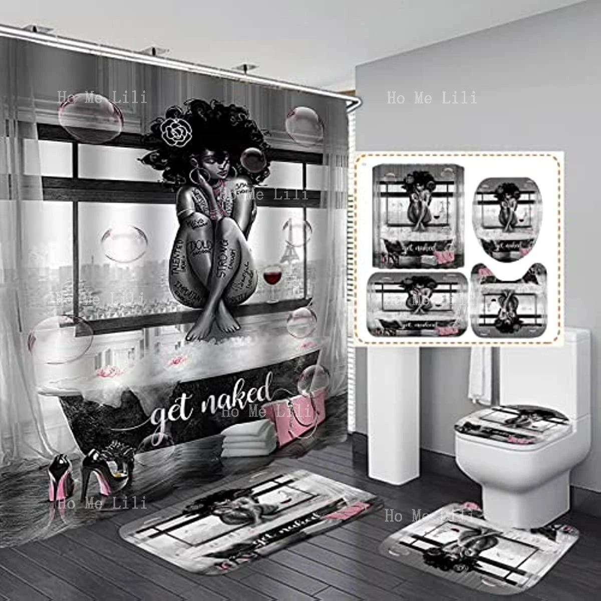Sexy Black Girl Shower Curtain Romantic Pink Floral High Heels Bubble Red Wine Afro Lady African American Woman Bathroom Decor
Sexy Black Girl Shower Curtain Romantic Pink Floral High Heels Bubble Red Wine Afro Lady African American Woman Bathroom Decor