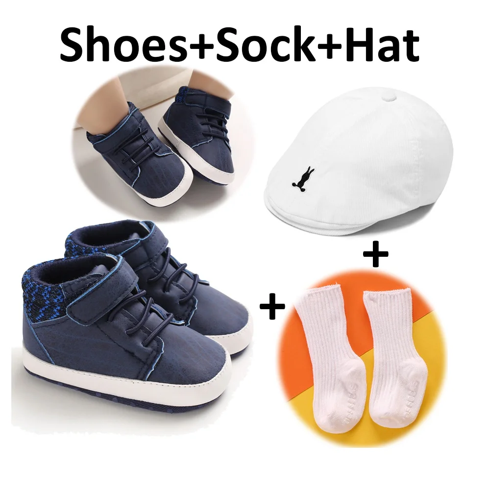 

et Newborn Baby hoe with Hat ock Boy Navy Caual neaker oft ole Non-lip Toddler Firt Walker 0-18M