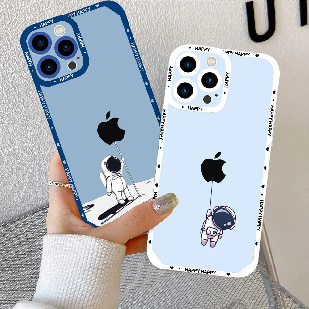 

Luxury Cute Cartoon Astronaut Star Space Phone Case For iPhone 13 12 11 14 Pro Max XSMAX X XR 14Plus Clear Angel eyes Soft Cover