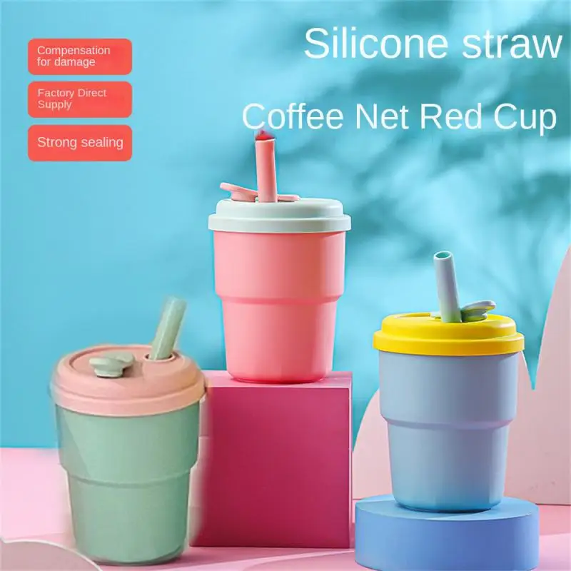 

380ML Plastic Straw Cup Casual Water Cup Silicone Mug Portable Drop Resistant Sealed Cup Tea Coffee Milk Juice Drink Cup Gifts