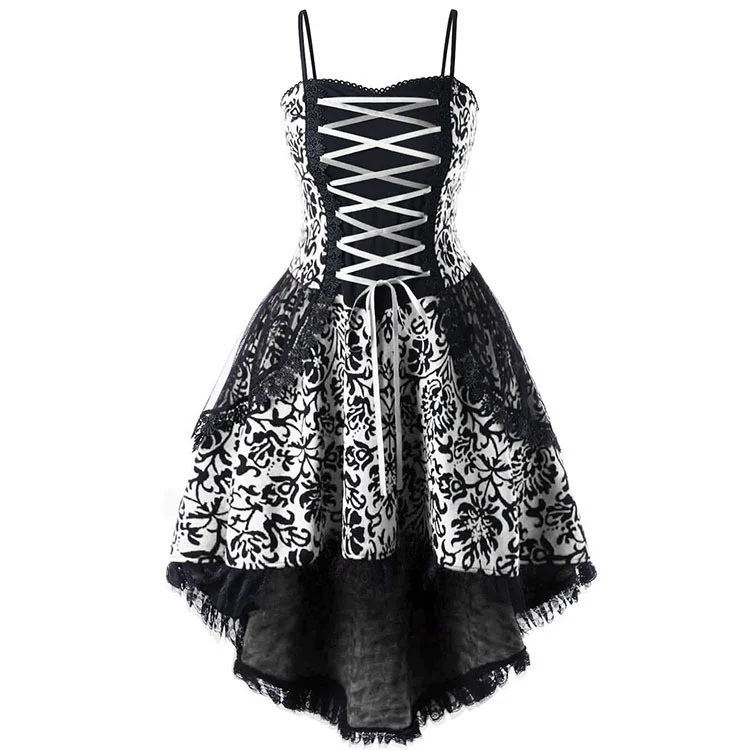 Rosetic New Fashion Women Goth Dress Non-sleeve Printing Patchwork Lace Up Slim Gothic Style Ladies Suspender Dress For Autumn
Rosetic New Fashion Women Goth Dress Non-sleeve Printing Patchwork Lace Up Slim Gothic Style Ladies Suspender Dress For Autumn
