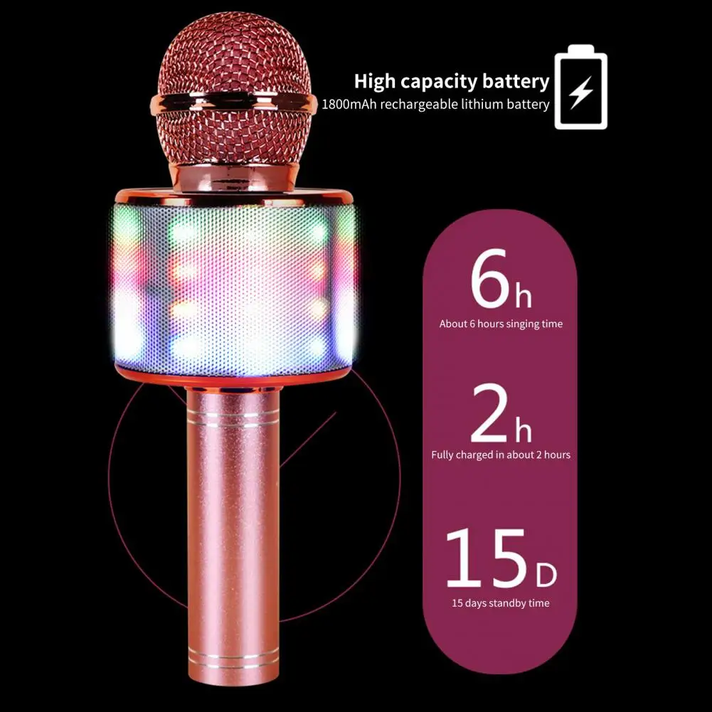 

Practical Karaoke Microphone Voice Control LED Lights Long Battery Life Stable Transmission Wireless Microphone for Singing