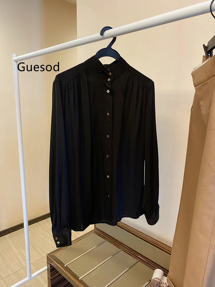 Guesod Silk Blouse Top Quality Silk Blouse Female Spring Autumn Metal Buttons Black Silk Top New
Guesod Silk Blouse Top Quality Silk Blouse Female Spring Autumn Metal Buttons Black Silk Top New