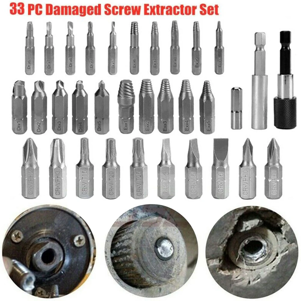 33pcs Damaged Screw Extractor Set With Screwdriver Bits Extension Bit Holder For Broken Screw HSS Broken Bolt Extractor Screw
33pcs Damaged Screw Extractor Set With Screwdriver Bits Extension Bit Holder For Broken Screw HSS Broken Bolt Extractor Screw