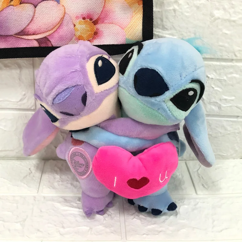 

20cm Disney Lilo & Stitch Couple Cartoon Soft Stuffed Plush Doll Holding love Stitch Angel Toy Girlfriend Wedding Gift